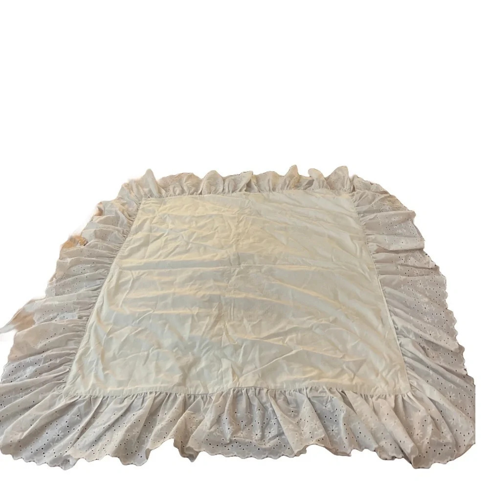 Vintage Precious Moments Handmade Cross stitched Baby Blanket w/ Eyelet Ruffle - Picture 4 of 14